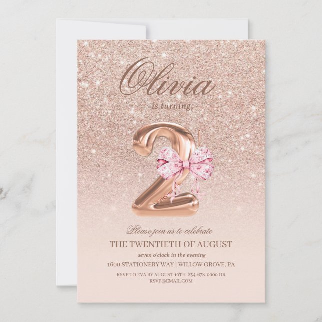 Invitación 2.ª fiesta de cumpleaños de Rosa de oro rosado (Anverso)