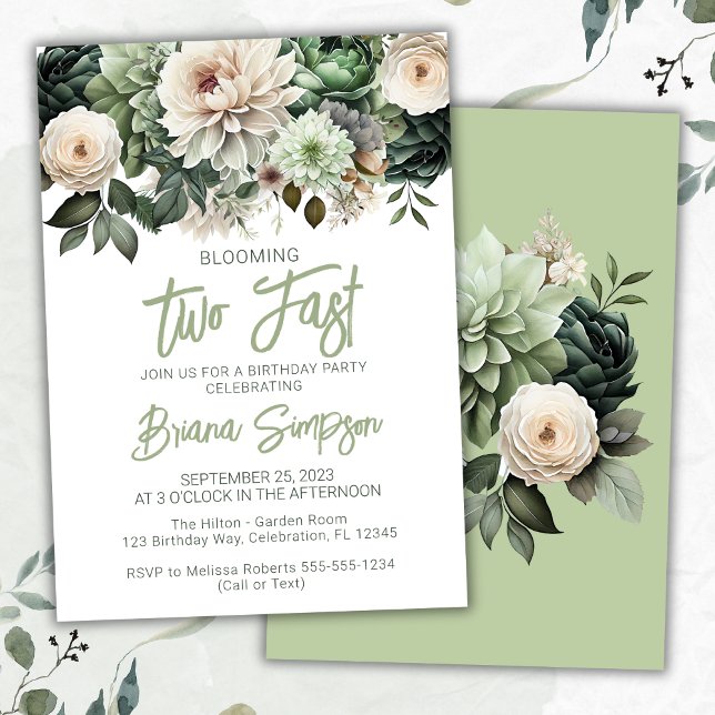 Invitación 2.ª Fiesta de cumpleaños Sage Green Floral (Subido por el creador)