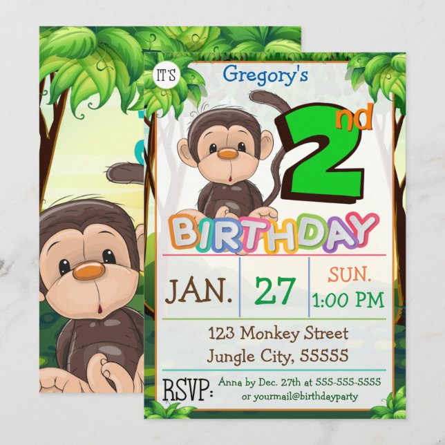 Invitación 2.ª Fiesta Personalizado de monos (Anverso / Reverso)