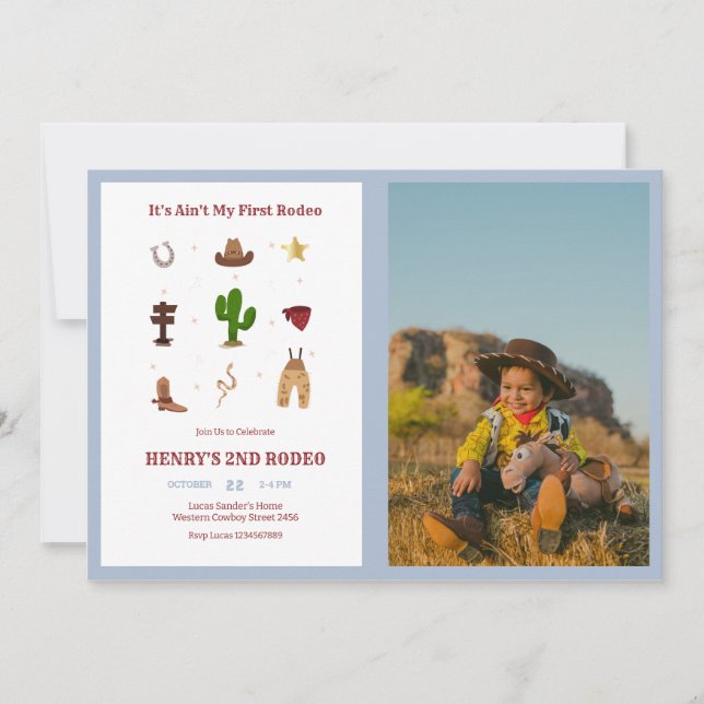 Invitación 2.ª foto de cumpleaños de niños de Rodeo Cowboy (Anverso)