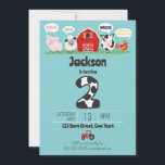 Invitación 2.ª granja de animales Oink Baa Moo Kids<br><div class="desc">Invitación al cumpleaños de los niños Oink Baa Moo Cock-a-doodle-do. Personaliza con un nombre para la fiesta de segundo cumpleaños. Animales de granja,  cerdos,  vacas,  ovejas,  gallos,  suministros de fiesta de temática agrícola. www.SamAnnDesigns.com</div>