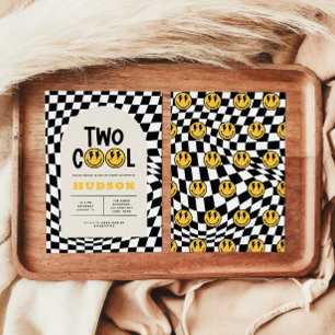 Invitación 2.ª sonrisa de cumpleaños cara retro blanco groovy