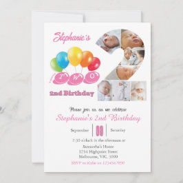 Invitación 2.º Chica de collage de fotos de cumpleaños número