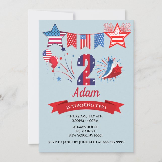 Invitación 2.º Chica de cumpleaños 4 de julio (Anverso)