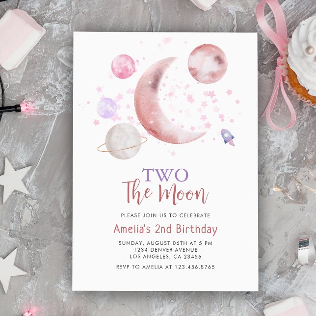 Invitación 2.º Chica De Cumpleaños De La Luna (2nd Two The Moon Birthday Girl Invitation
)