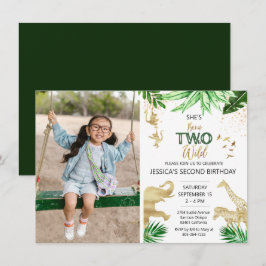 Invitación 2.º Chica Safari Dos Fotos de Cumpleaños Salvajes