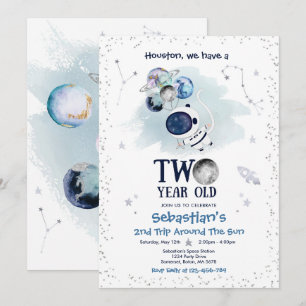 Invitación 2.º cohete astronauta Fiesta de cumpleaños en el e