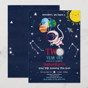 Invitación 2.º cohete astronauta Fiesta de cumpleaños en el e