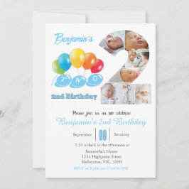 Invitación 2.º collage de fotos de cumpleaños número 2 Boy