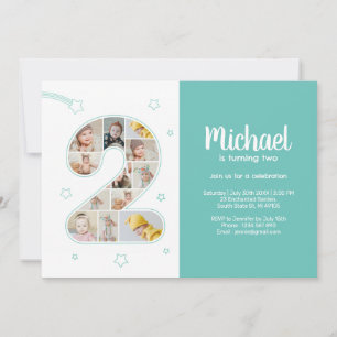 Invitación 2.º Collage de fotos Personalizado de Nacimiento N