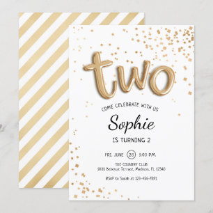 Invitación 2.º cumpleaños - Blanco dorado