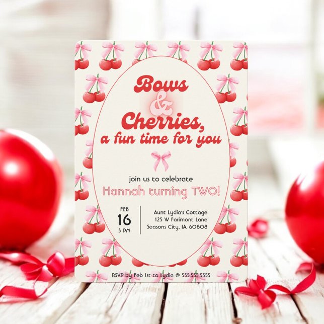 Invitación 2.º cumpleaños Coquette Cherries rebosa letras de  (Subido por el creador)