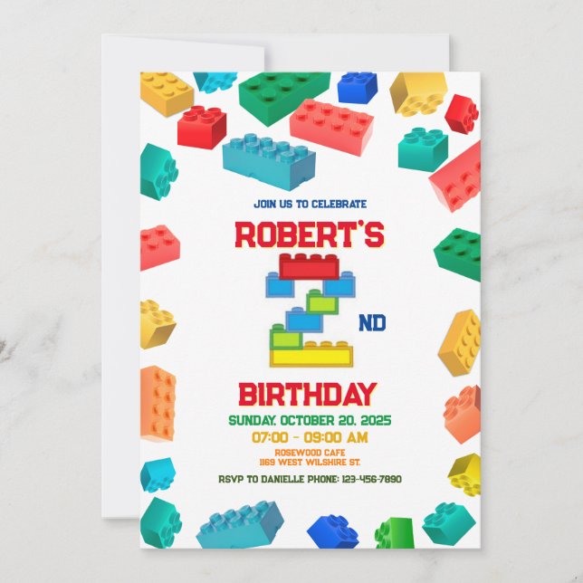 Invitación 2.º cumpleaños de los bloques de construcción, fie (Anverso)