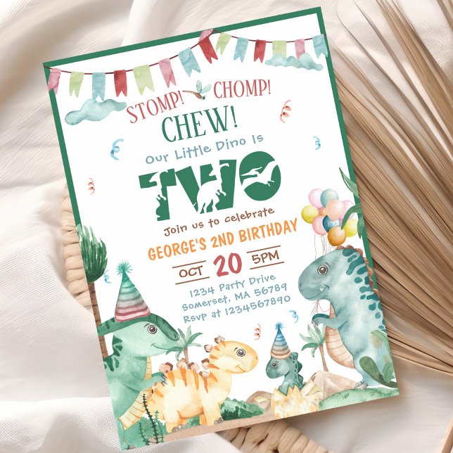 Invitación 2.º cumpleaños de STOMP CHOMP y CHEW Dinosaur (Subido por el creador)