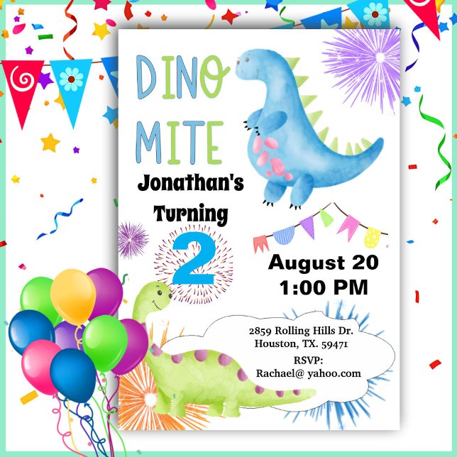 Invitación 2.º cumpleaños Dino Mite Dinosaur Boy (Subido por el creador)
