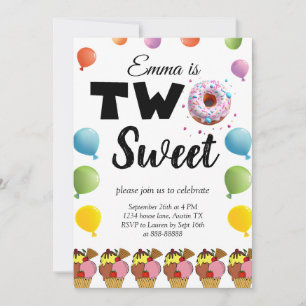 Invitación 2.º cumpleaños Dulce Crema de Hielo Donut Cumpleañ