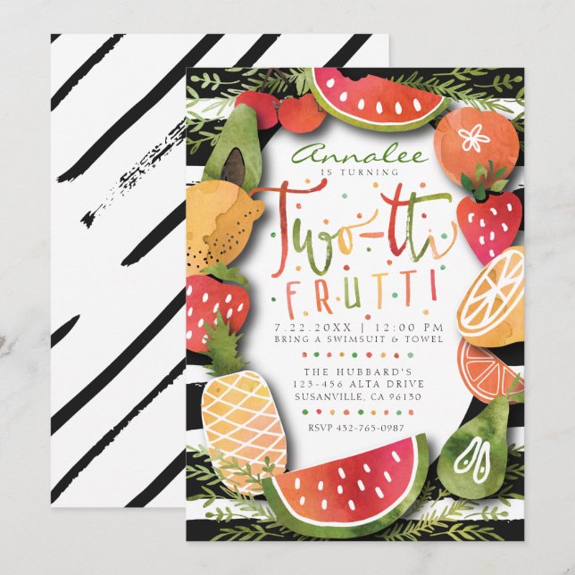 Invitación 2.º CUMPLEAÑOS | Fiesta Frutti de dos toneladas (Anverso / Reverso)