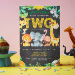 Invitación 2.º cumpleaños Safari Jungle Chalkboard Cute Kids<br><div class="desc">2.º cumpleaños Safari Jungle Chalkboard Cute Kids Personalizar esta invitación con el texto usando el botón Editar para personalizar sus invitaciones.</div>