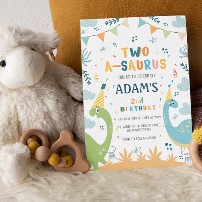 Invitación 2.º dinosaurio verde y azul de cumpleaños (Subido por el creador)