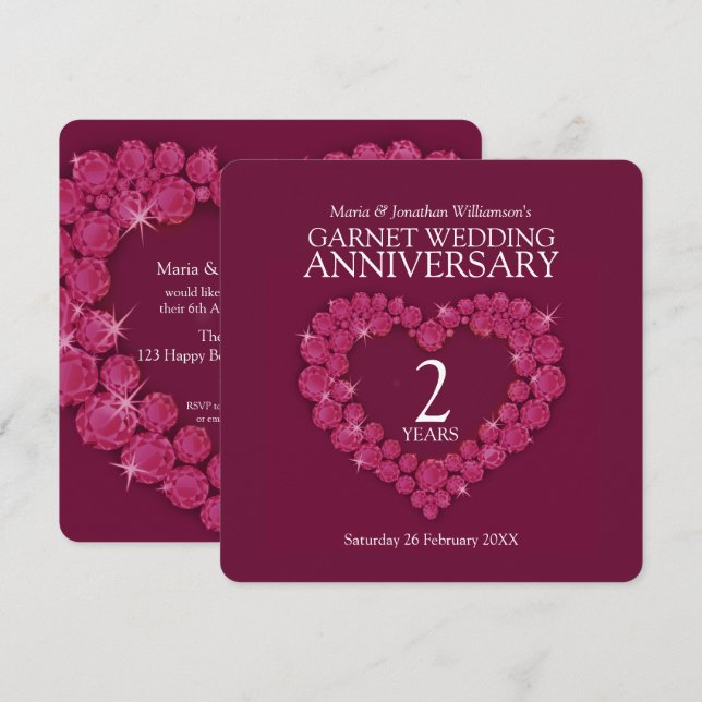Invitación 2.º fiesta de aniversario de boda de garnet invita (Anverso / Reverso)