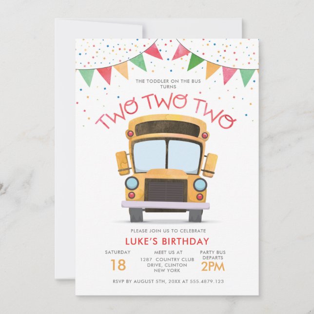 Invitación 2.º Fiesta de Autobús de Cumpleaños (Anverso)