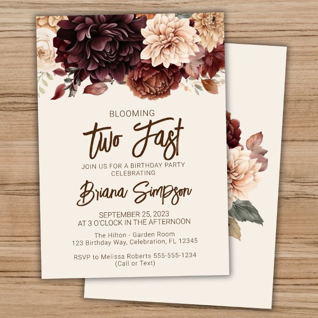 Invitación 2.º Fiesta de cumpleaños Brown Beige Marfil Floral (Subido por el creador)