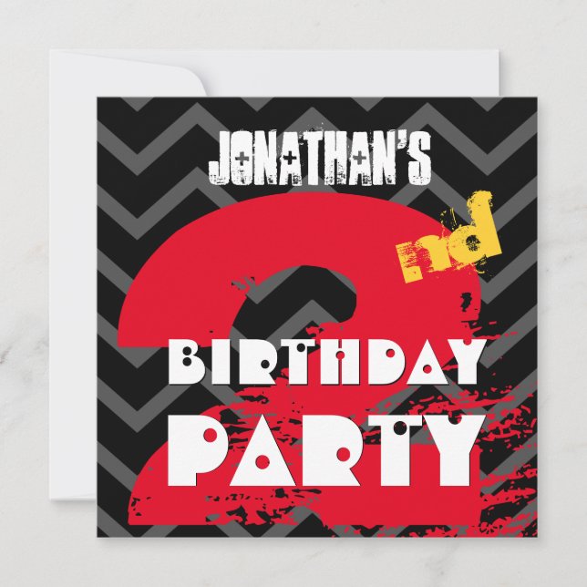 Invitación 2.º Fiesta de cumpleaños Grunge y Chevrons A02 (Anverso)