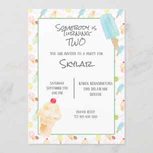 Invitación 2.º Fiesta de cumpleaños Helado y Bicicletas