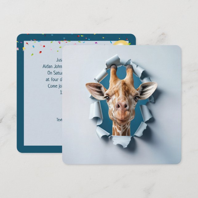 Invitación 2.º Fiesta de cumpleaños jirafa en un agujero de p (Anverso / Reverso)