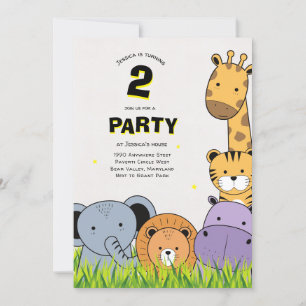 Invitación 2.º Fiesta de cumpleaños Safari Animales Cute Pers