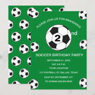 Invitación 2.º Fiesta de cumpleaños Soccer Green Boys Sports