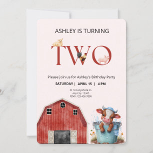 Invitación 2.º Fiesta de la granja de vacas Cute de Cumpleaño