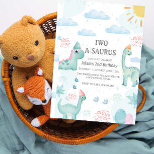 Invitación 2.º Fiesta de los dinosaurios de color azul de cum