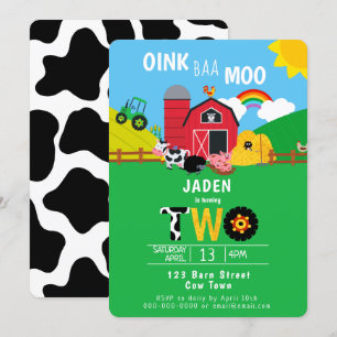 Invitación 2.º Nacimiento Granero Animales Oink Baa Moo Cute