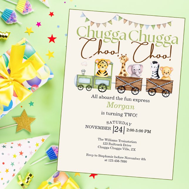Invitación 2.º Nacimiento Tren Animal Cute Chugga (Subido por el creador)