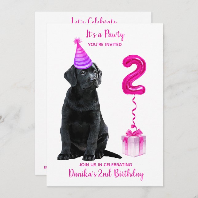 Invitación 2.º tema de la cachorro de cumpleaños - Cute Perro (Anverso / Reverso)