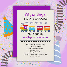 Invitación 2.º Tren Cute Colorido de Cumpleaños