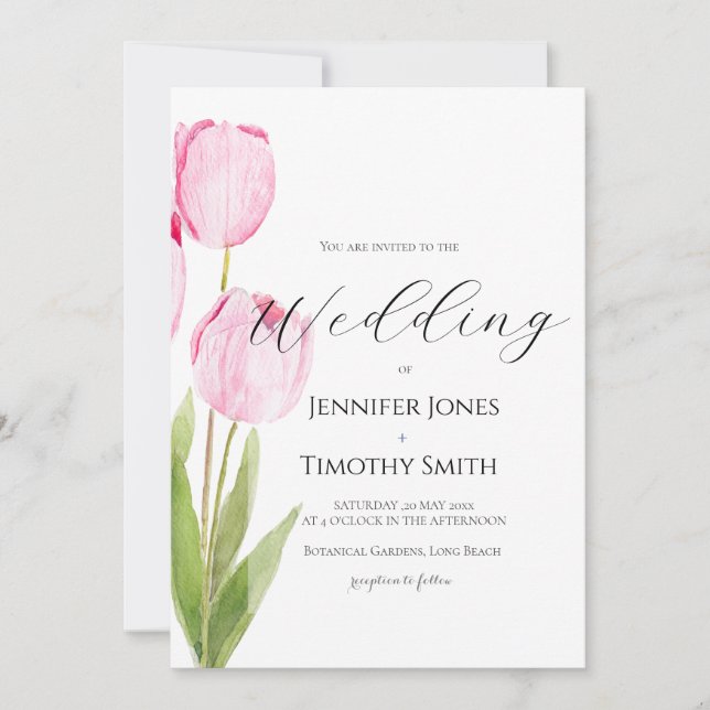 Invitación 2 acuarela de tulipanes rosados (Anverso)