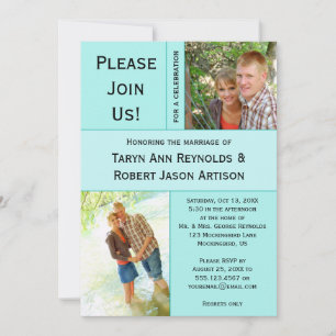 Invitación #2 Azul Turquesa Pálido Bloque de Fotos Post Boda