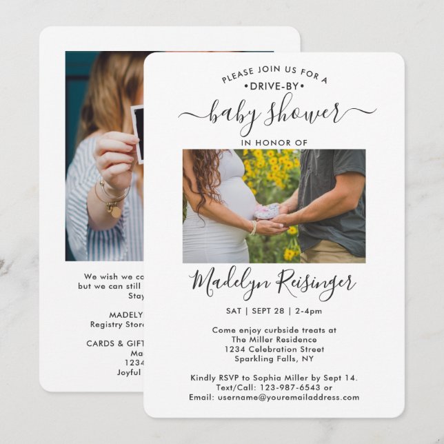 Invitación 2 Baby Shower de distanciamiento social de Photo D (Anverso / Reverso)