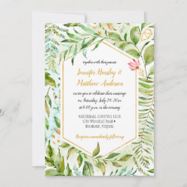 Invitación #2 Boda botánico de oro verde geométrico rosado