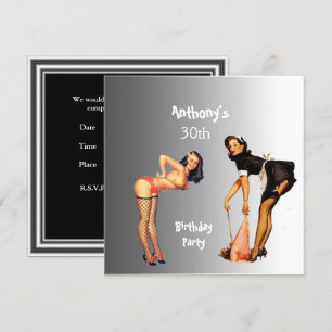 Invitación 2 Chicas Pin-up de Cumpleaños Fiesta Bl