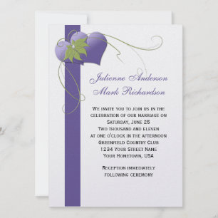 Invitación #2 Corazones Morados Remolinos Verdes Bodas