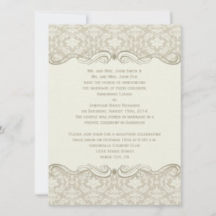 Invitación #2 Cream Tan Damask Swirls Post Boda