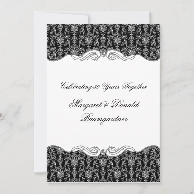 Invitación #2 Damask Vintage Aniversario de Bodas 25 (Anverso)