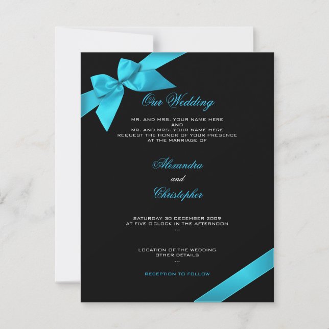 Invitación 2 de la boda de la cinta de la turquesa (Anverso)