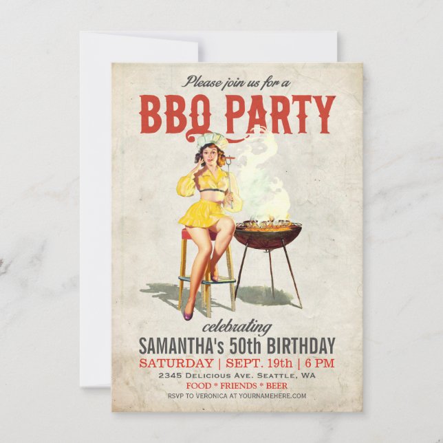 Invitación 2 del cumpleaños del Bbq del vintage (Anverso)