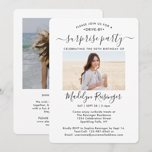 Invitación 2 desfile de fiestas de cumpleaños por sorpresa de (Anverso / Reverso)