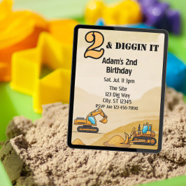 Invitación 2 & Diggin It, Construction Vehicle 2nd Birthday
