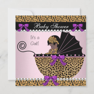 Invitación 2 Ducha de Bebé Niña Bebé Rosa Lazo Leopardo